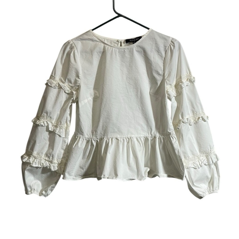 Strut & Bolt Small Top Long Sleeve Peplum tiered ruffle Sleeve Crochet Small